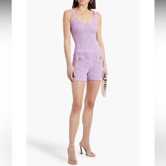 Balmain Purple Knit Pattern Bodysuit Size 34 Crochet Designer - Picture 3 of 7